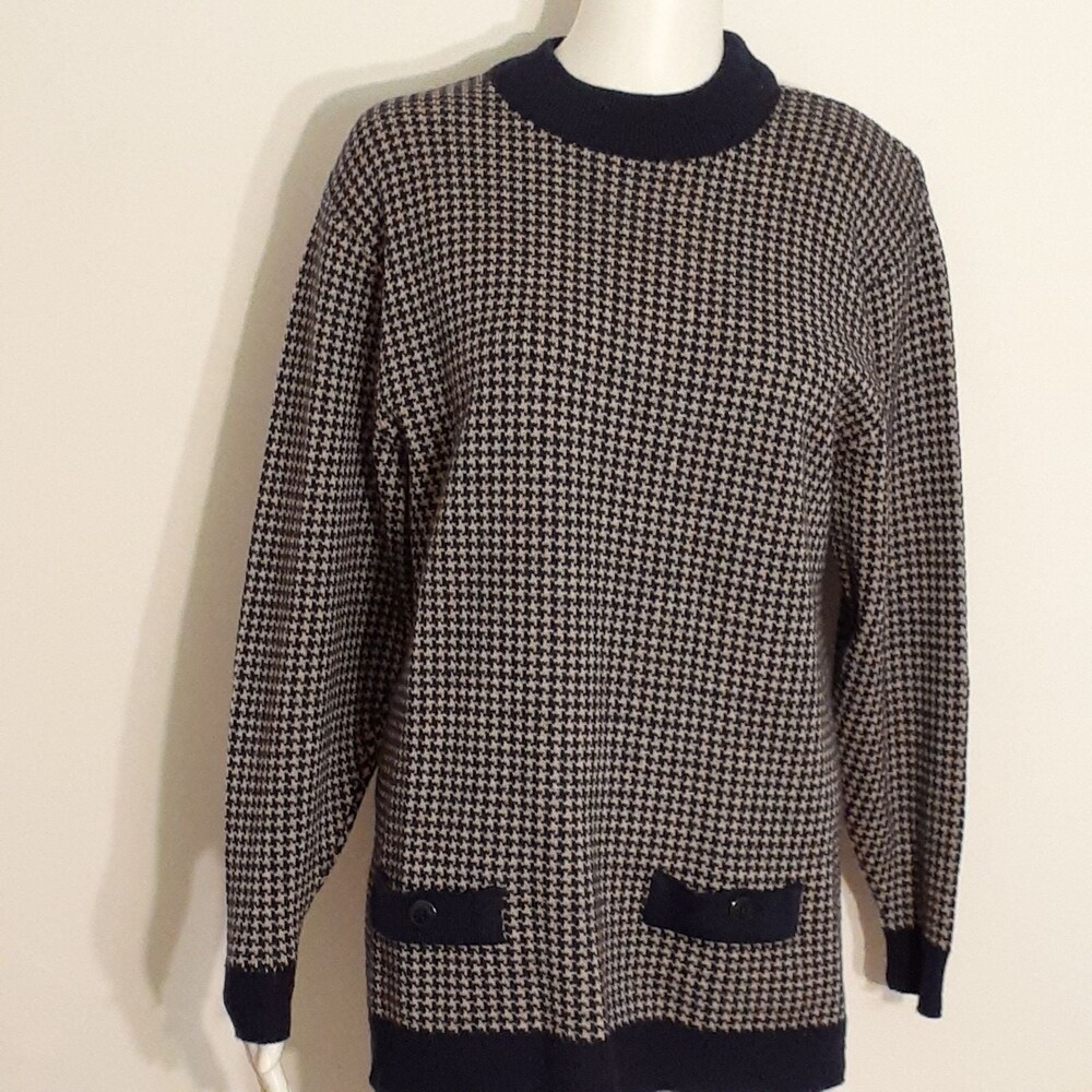 Pendleton sweater 100% wool navy check Crewneck Tunic top m l vintage top luxury - Picture 4 of 7